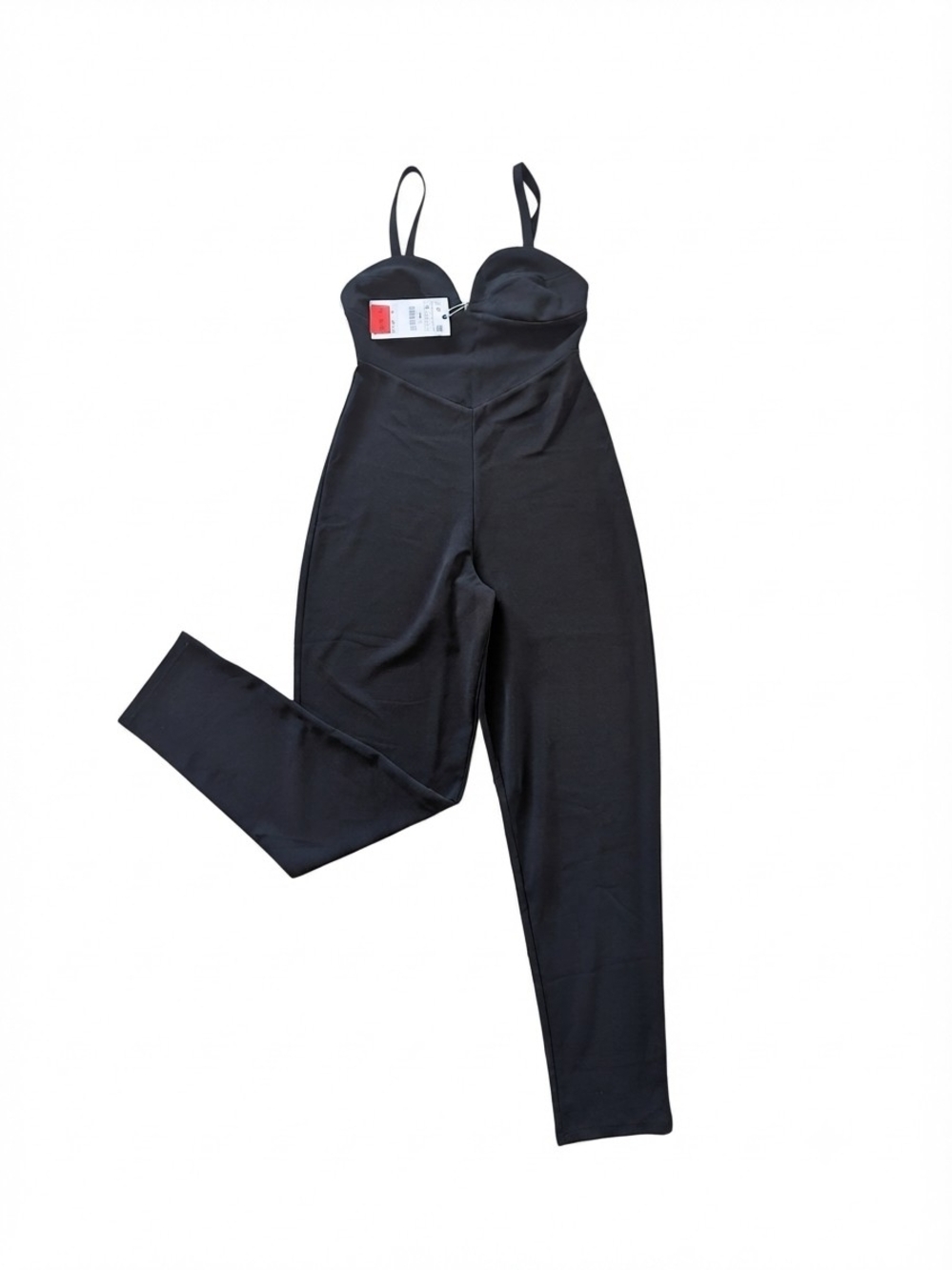 ZARA Black Slim-Fit Jumpsuit Bodysuit with Spaghetti Straps NWT